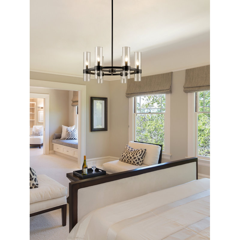Fouges 6 - Light Dimmable Wagon Wheel Chandelier, Matte Black