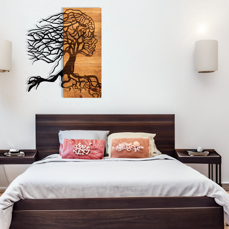 Élégant accessoire mural décoratif en bois, noir et noyer, 18,5 po x 22,8 po | Cadre 100% métal (épaisseur: 0,05 pouce) et base 100% bois (épaisseur: 1,2 pouce) | Décoration élégante pour toute pièce