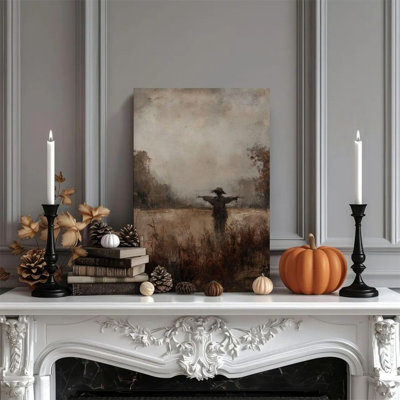 1 pièce encadrée Alvord peinture épouvantail, champ d'automne, impression de style impressionniste affiche murale rétro décor à la maison œuvre d'art moderne cadeau parfait pour la chambre à coucher et le salon, prêt à être accroché, 1 pouce d'épaisseur