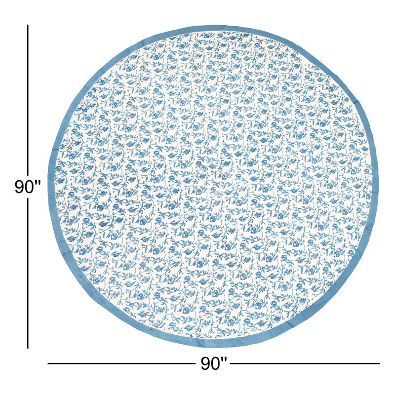 Granada Handmade Floral Tablecloth, 90" Round, Blue
