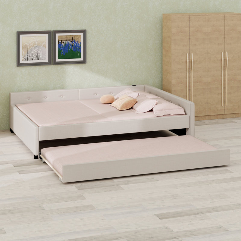 Modern Upholstered Platform Bed with  Trundle