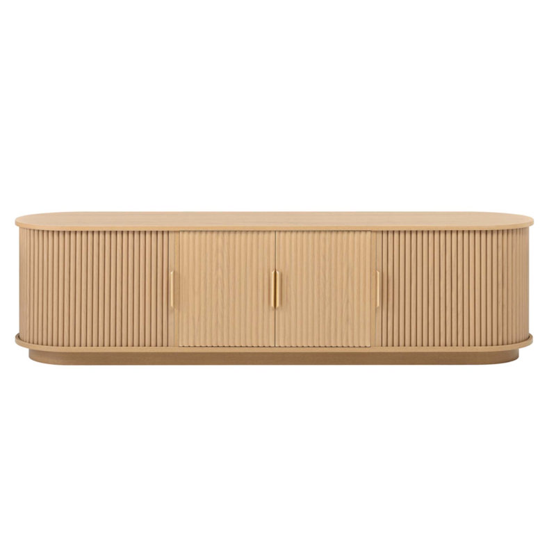 Farmhouse Wooden TV Stand With Sliding Tambour Door For Tvs Up To 75", Natural