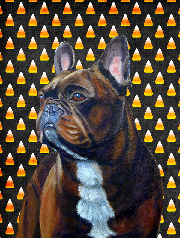 Drapeau de jardin brûlé bonbon d'Halloween à 2 côtés, French Bulldog (noir et brun)