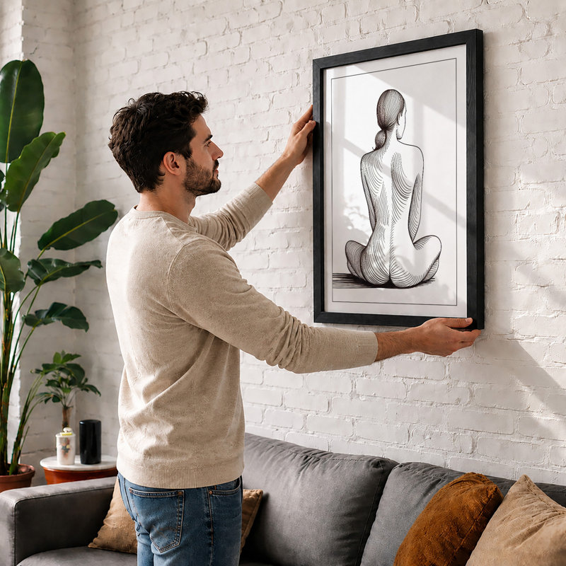 Contemplative Back Study Minimalist - Framed Print, Oak, A3 - 42.0 x 29.7 cm