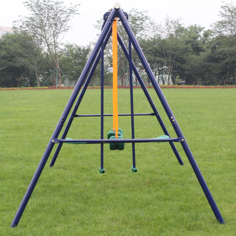 Balançoire en métal avec glissière pour jeunes, structure en A robuste, instructions d'assemblage faciles à suivre, sièges en U sécuritaires et confortables, conception météo, 4 balançoires de style banc, bleu, 112,97 po