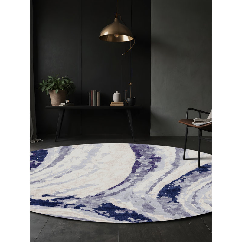 Tapis gris soyeux et moelleux, Rond 5 pi