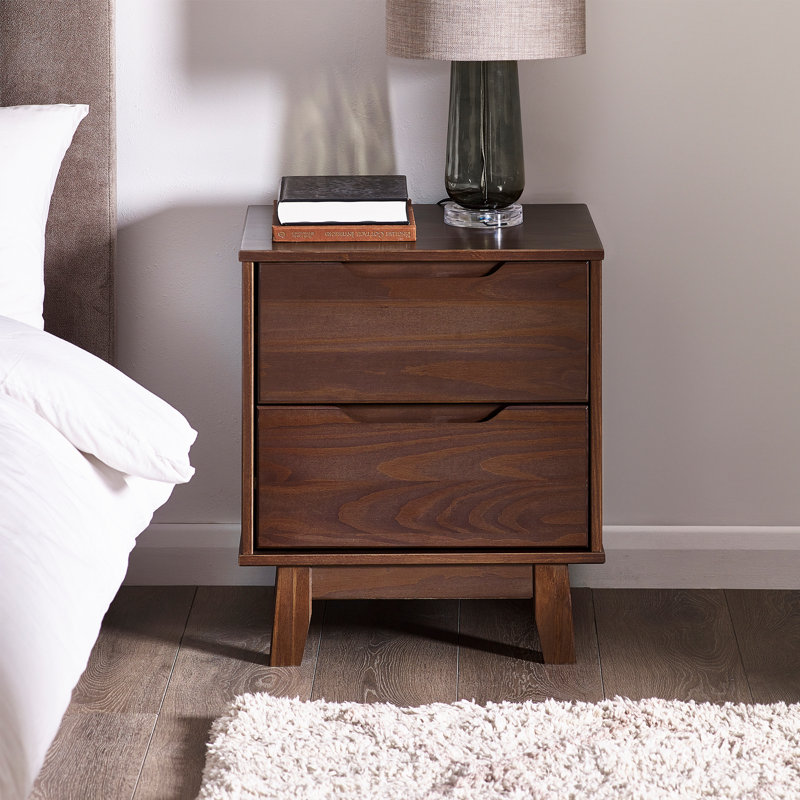 Jerred 2 - Drawer Solid Wood Nightstand, Individual, Dark Walnut