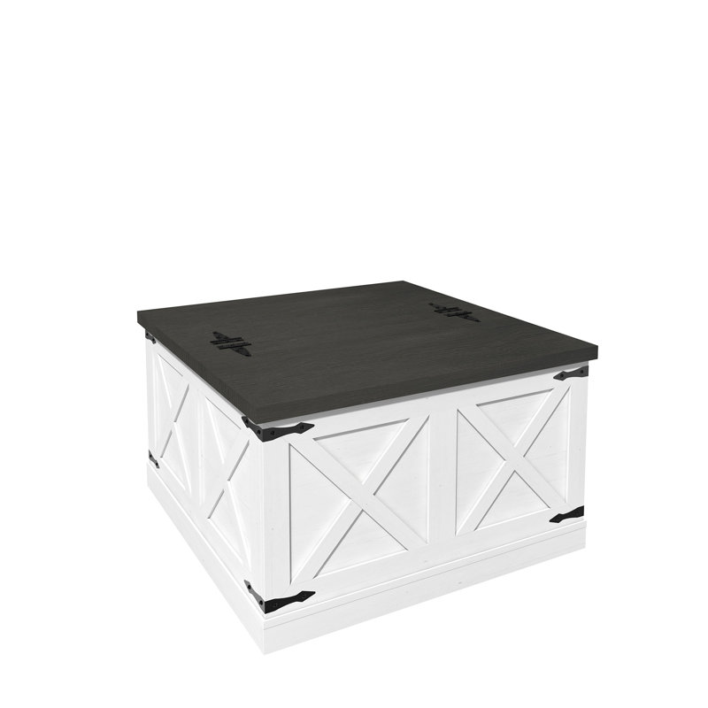 Table basse blanche avec rangement caché et plateau relevable à charnière White