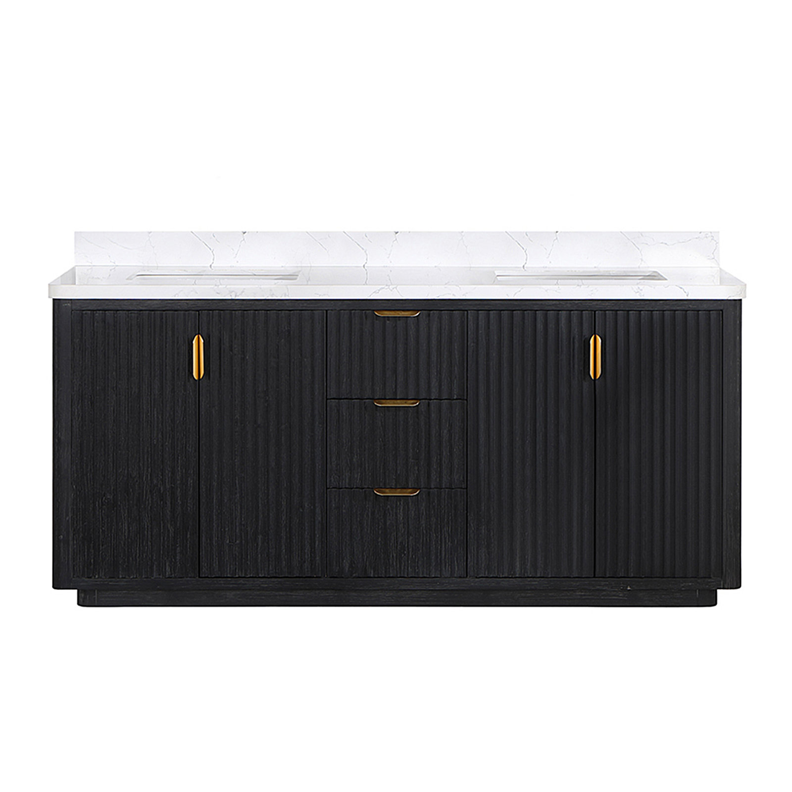 Adela 72'' Double Bathroom Vanity, Black, White, Gold