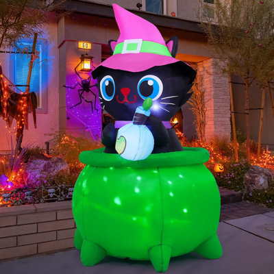 Décoration gonflable pour chat avec sorcière de 6 pi avec lumières à DEL intégrées pour les fêtes