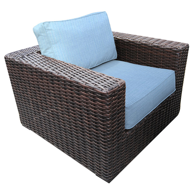 Chaise de patio avec coussins Sireci, Toile toile Sunbrella® bleu ciel