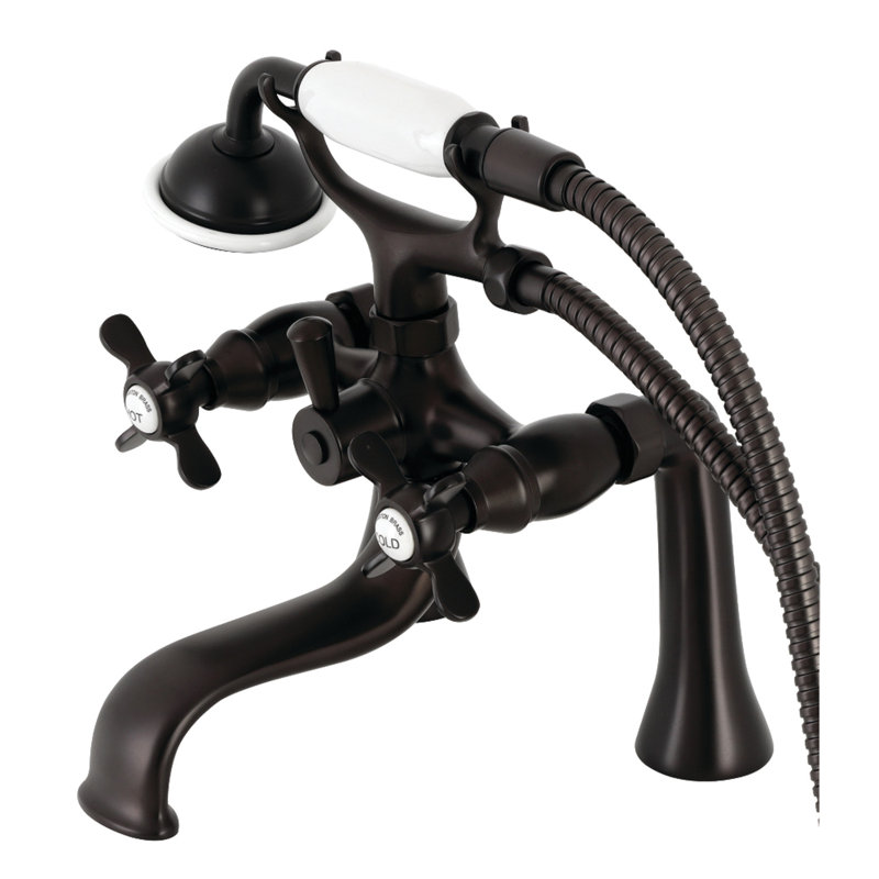 Kingston Brass Essex Three-Handle 2-Hole Deck Mount Clawfoot Tub Faucet with Handshower, Oil Rubbed Bronze