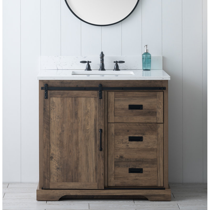 Ensemble de meuble-lavabo simple 36 po Cayden, Blanc de Carrare, Canella brun