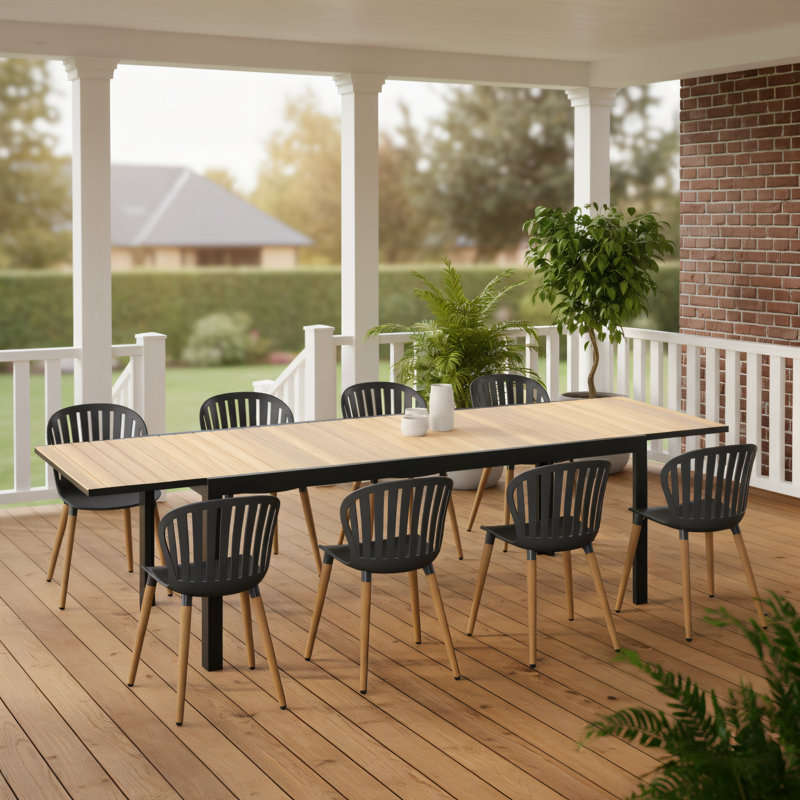 Ensemble de salle à manger d'extérieur extensible en aluminium 9 pièces Kinchen