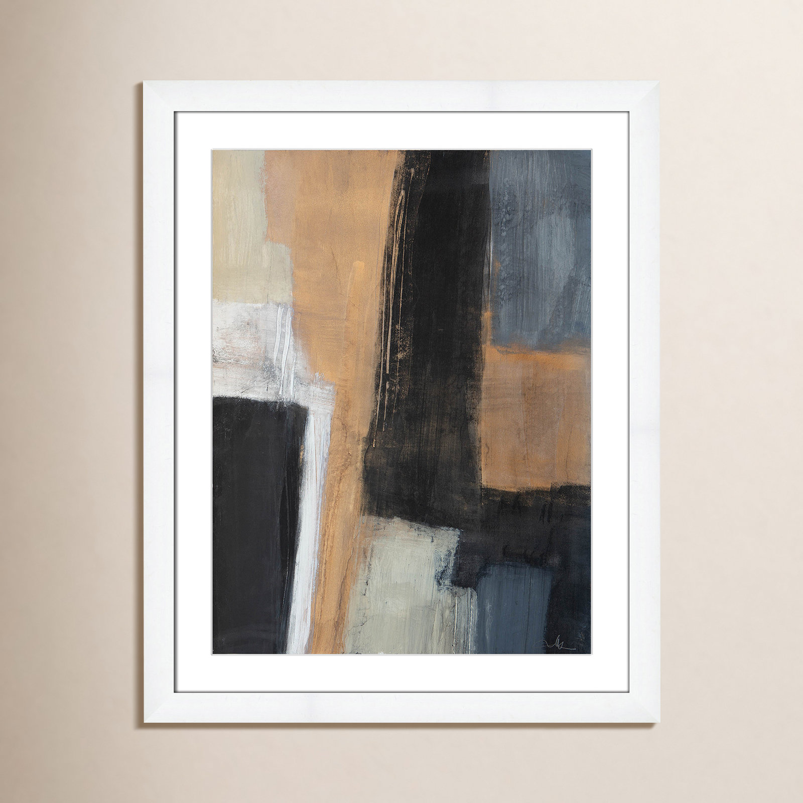 Calderon "Metallic Slate I" Print, White Cube Frame Matted, 31" H x 25" W x 1.25" D  