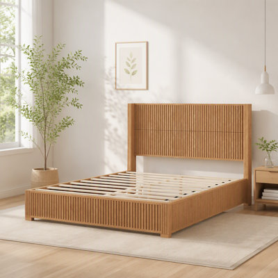 Solid Wood Platform Bed Frame with Headboard