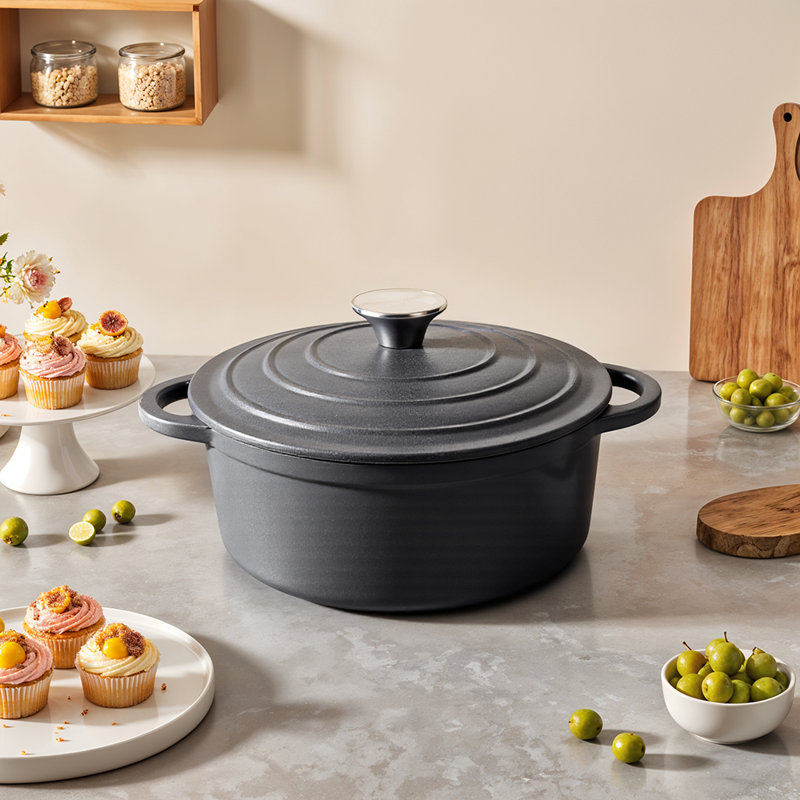 Living And Home 4L Cast Iron Stock Pot, Black