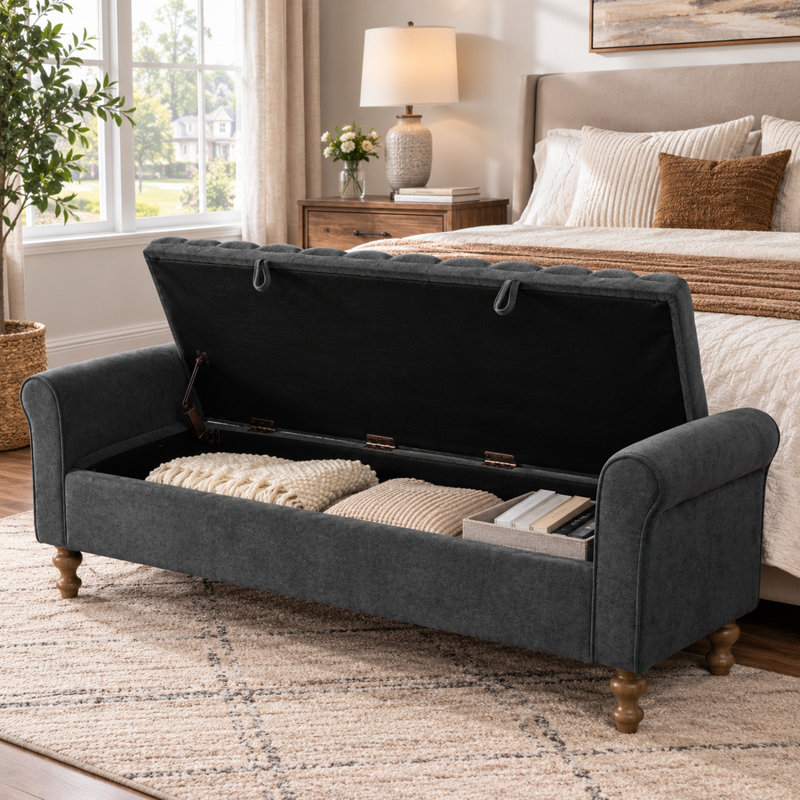 Banc de rangement rembourré Contemporary Luxe, Gris anthracite