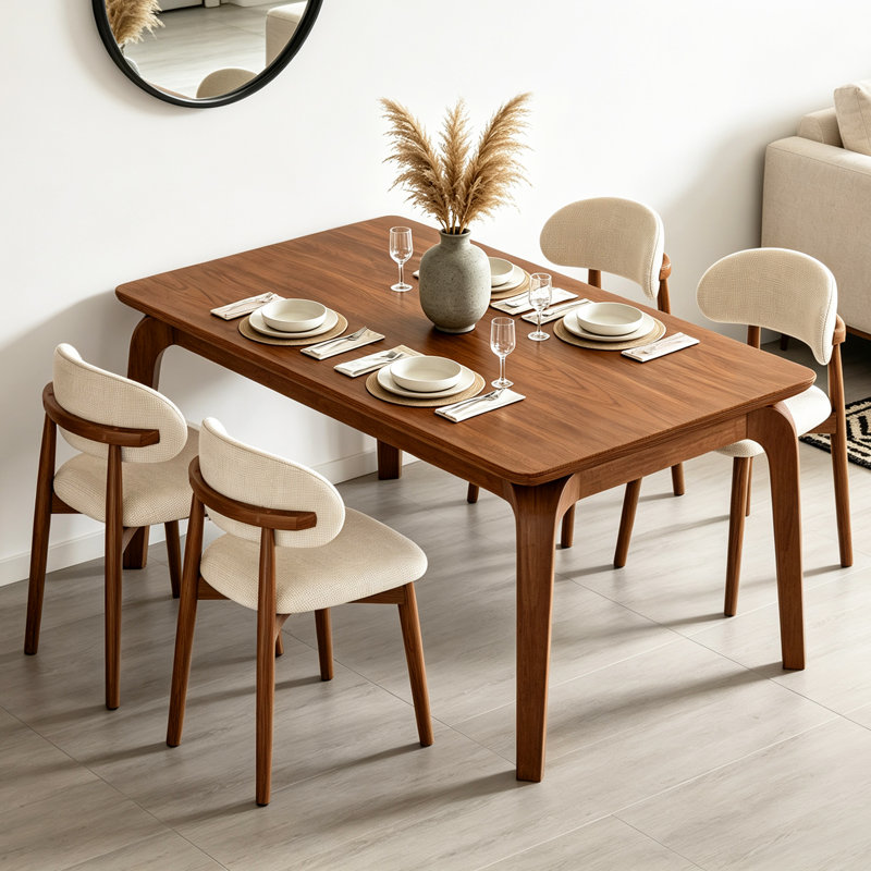 Solid Wood Dining Table and Chairs Set for 5