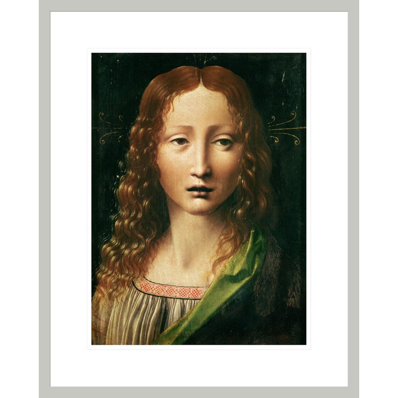 Tête du Sauveur (huile sur panneau) par Leonardo Da Vinci, impression giclée encadrée, H 21,75 po x l 17,5 po