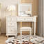 Coiffeuse 2-en-1 American Vintage 120 cm – Structure en bois de bouleau, meuble en panneaux de particules de bois massif, miroir de rangement dissimulé, pieds de style colonne romaine, table de maquillage et bureau