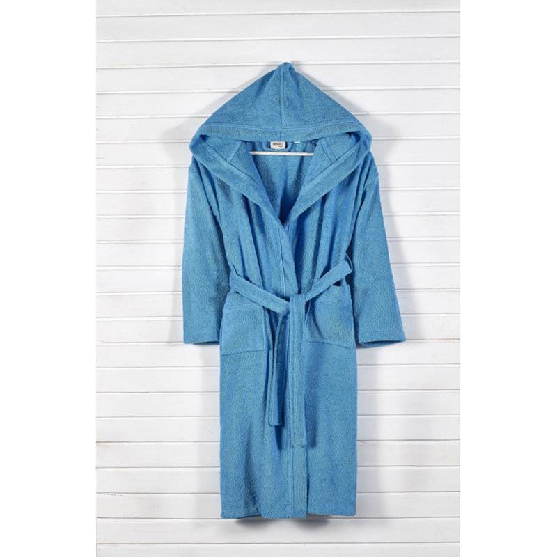 Peignoir 100% coton mi-mollet avec poches et capuche pour enfants, Enfants P, Turquoise