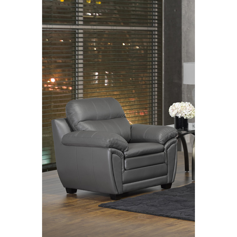 Fauteuil club en cuir fleur Coyle, Cuir véritable gris clair