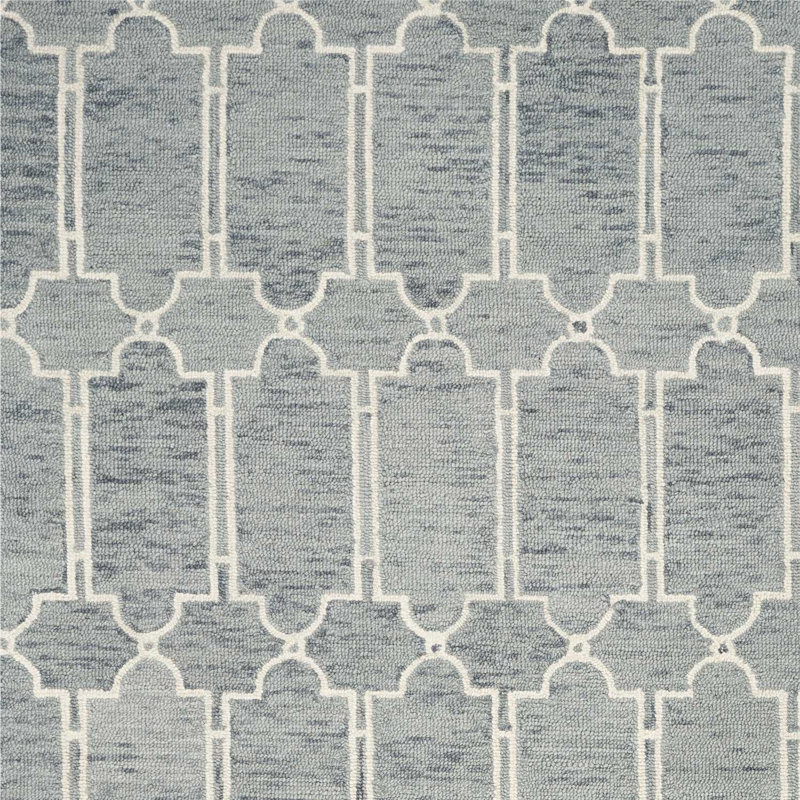 Jennine Blue Wool Geometric Hand Tufted Area Rug, Rectangle 9' x 12'