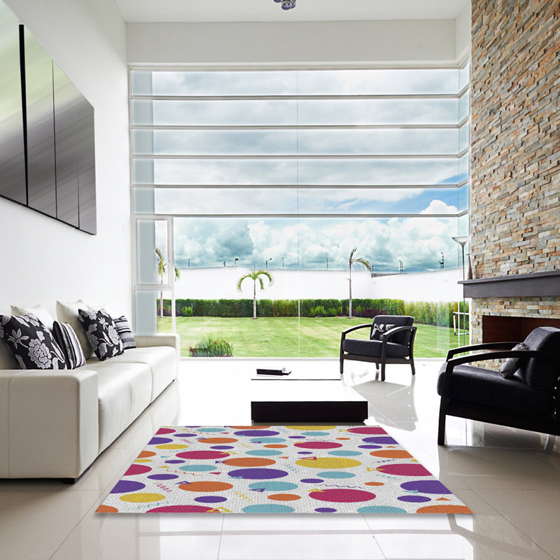 Tapis motif rose/vert/jaune, Carré 5 pi