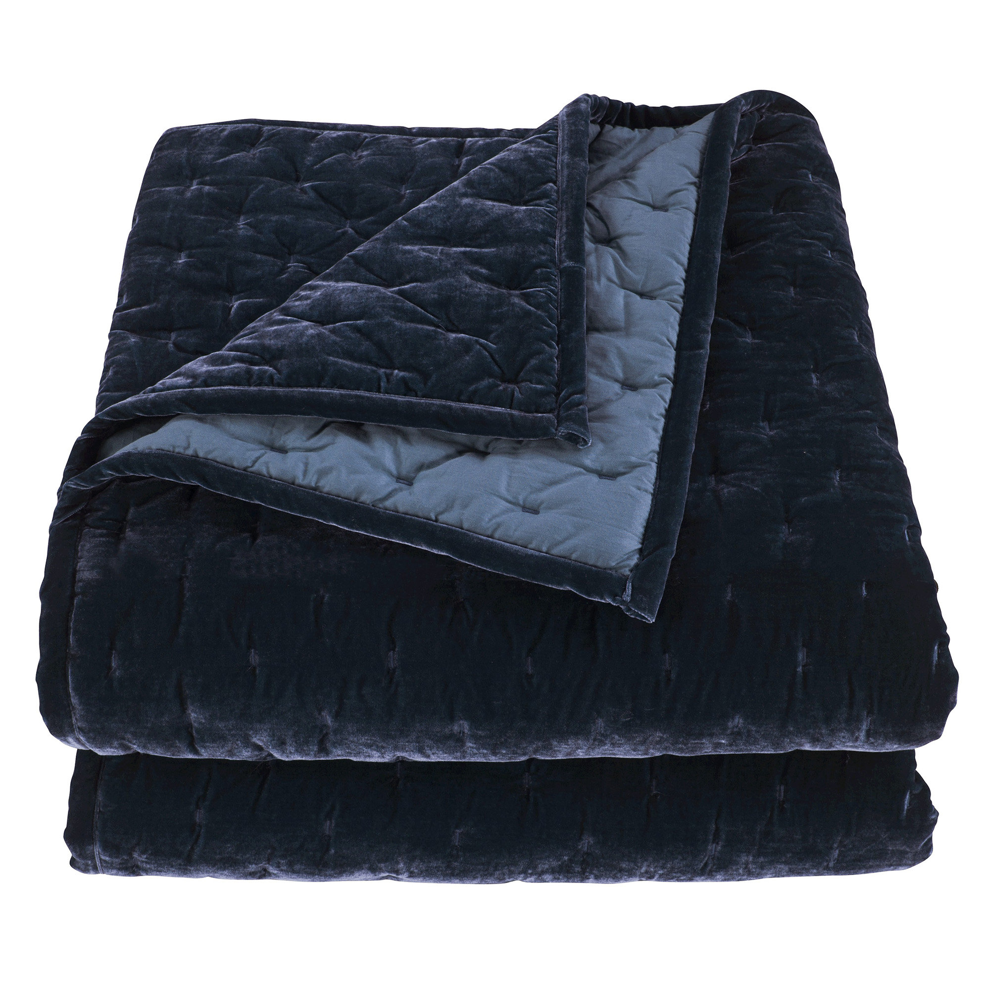 Stella Faux Silk Velvet Classic Chic Modern Rustic Romantic Western Quilt Set, Twin Quilt + 1 Standard Sham, Icy Blue
