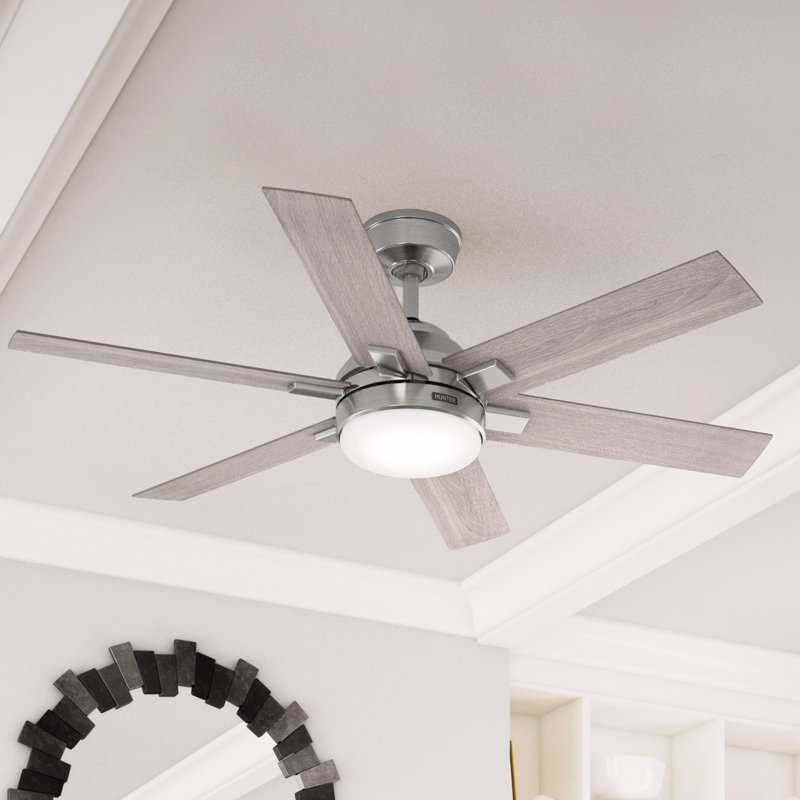 52 inch Georgetown ENERGY STAR® HunterExpress Fan with Light Kit and Remote, Brushed Nickel, Gray Wood