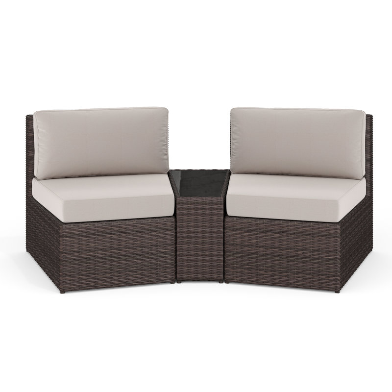 Martha Stewart Bedford Outdoor Modular Rattan Wicker Sectional Sofa Seats And Side Table, Tan, Brown