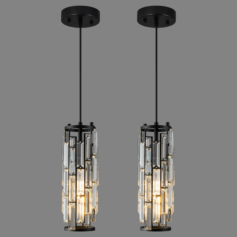 Lustre pour îlot de cuisine en cristal Taveyon, Noir mat, Deux lumières