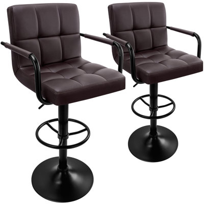 Soontrans Bar Stools Set of 2 with Back and Arms Swivel Bar Chairs Counter Height Barstools Adjustable Bar Chair for Home and Kitchen Counter(Coffee+Black Base, 2pcs)