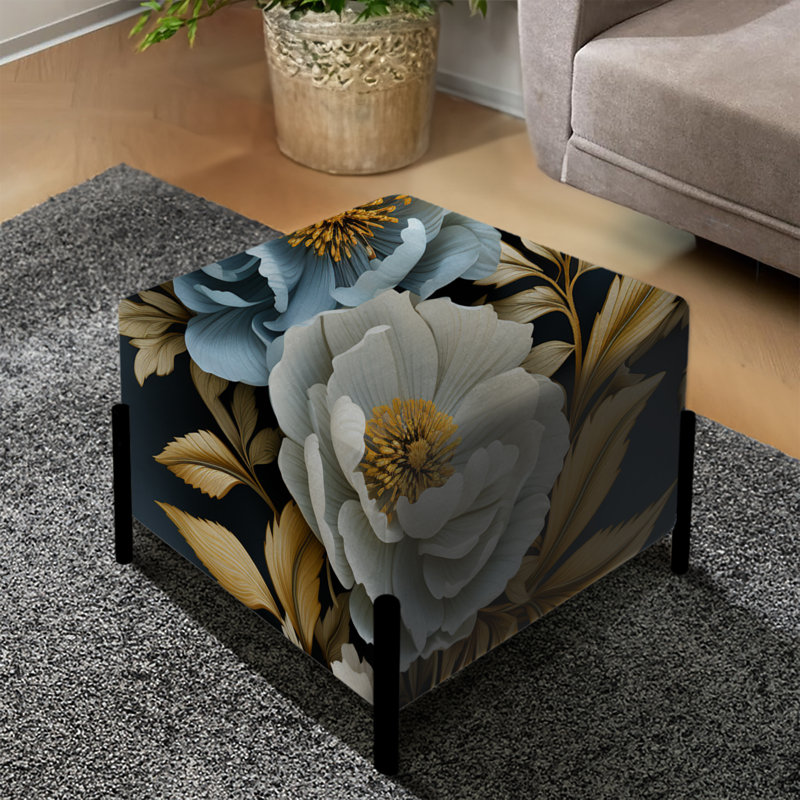 Repose-pieds carré bleu abstrait et floral Elegance Wonderland
