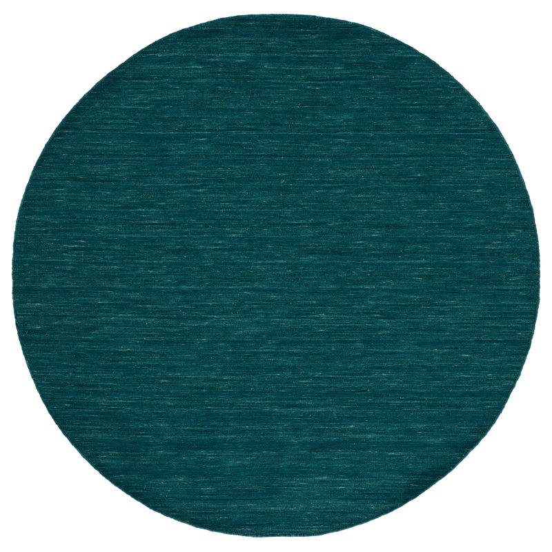 Kilim Hand Loomed Wool/Cotton Rug in Dark Green, Round 6'