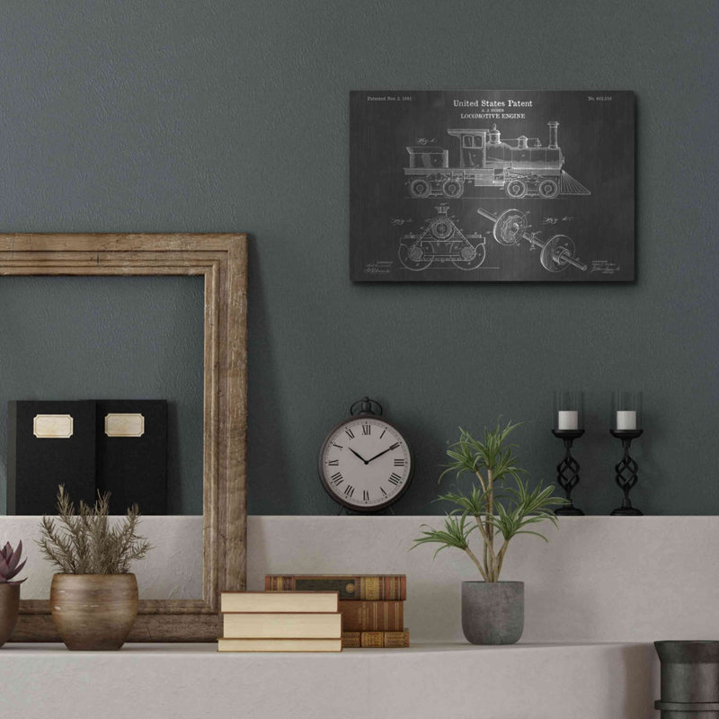 «Locomotive Engine Blueprint Vernis Chalkboard», art mural en métal, H 12 po x l 16 po