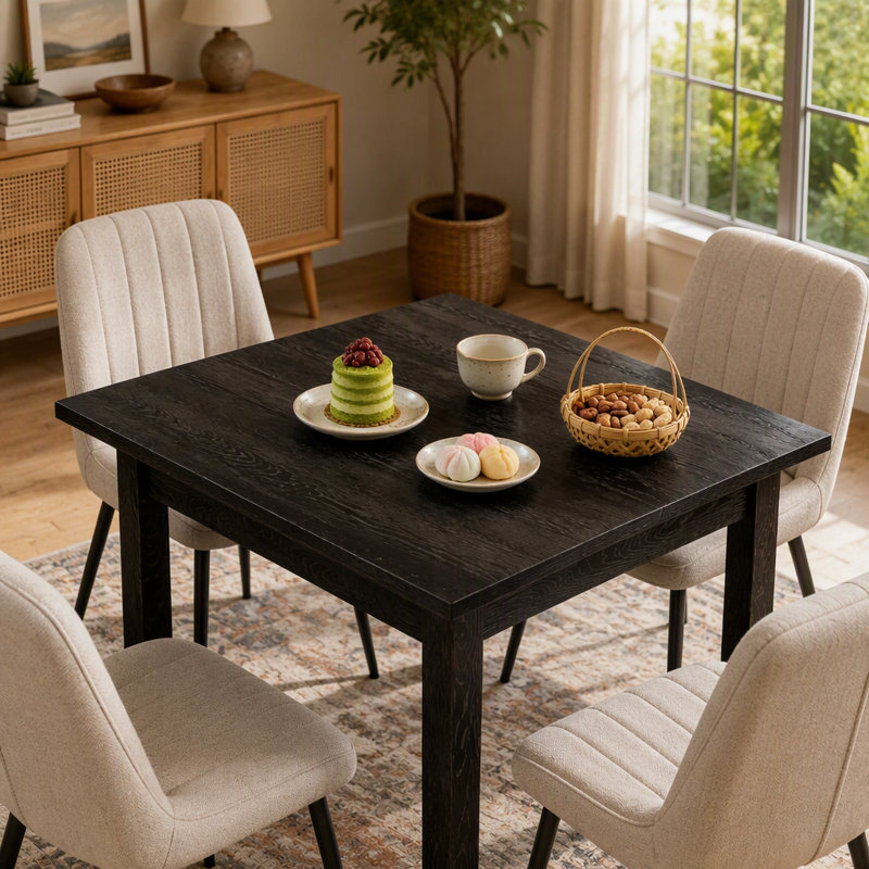 Mid-Sized Rustic Square Dining Table, Solid Wood Leg Aesthetic Kitchen Table, Multi-Functional Minimalist Accent Table for Home Decor