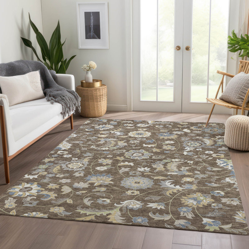 Premium Machine Washable Goulven AMF1006 Floral Rug, Rectangle 10' x 14'