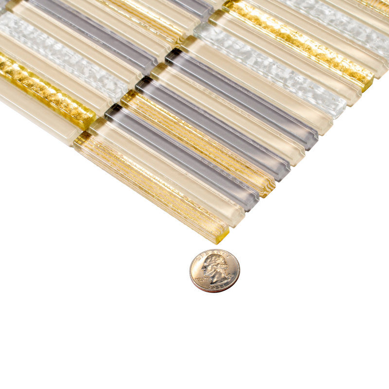11.8" X 11.8" Glass Mosaic Tile, Beige/Gold