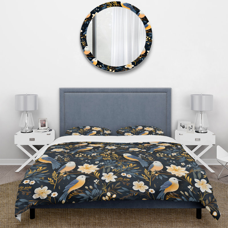 Ensemble de housse de couette Minimalist Avian Delight - Floral, Housse de couette simple + 1 taie décorative stan