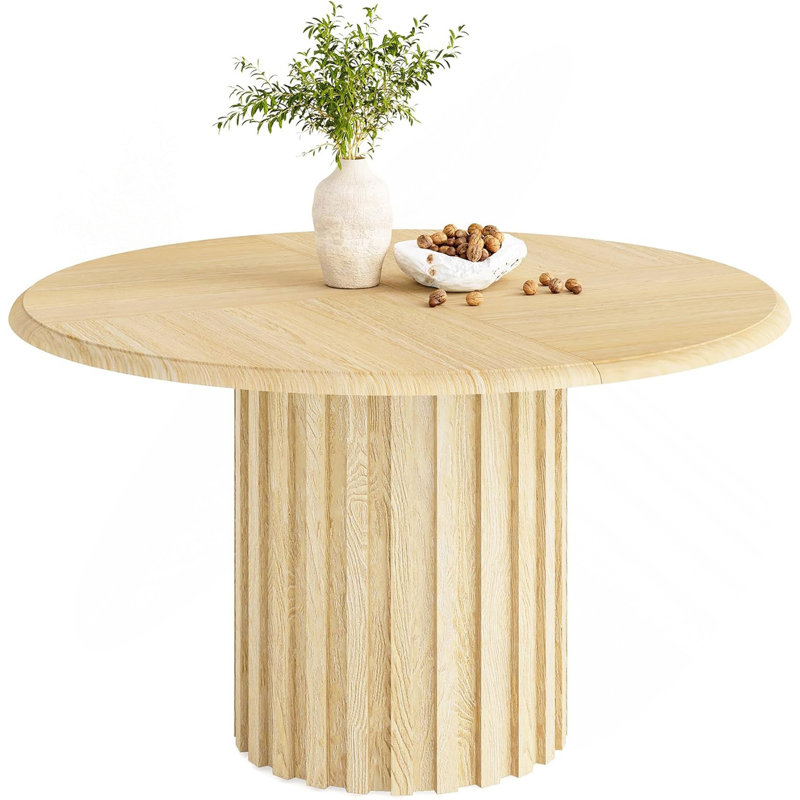 Table de salle à manger de 47 po pour 4 personnes - Table de salle à manger en bois naturel avec piédestal cannelé, table de salle à manger et de cuisine moderne pour petits espaces, salon - (table seulement)