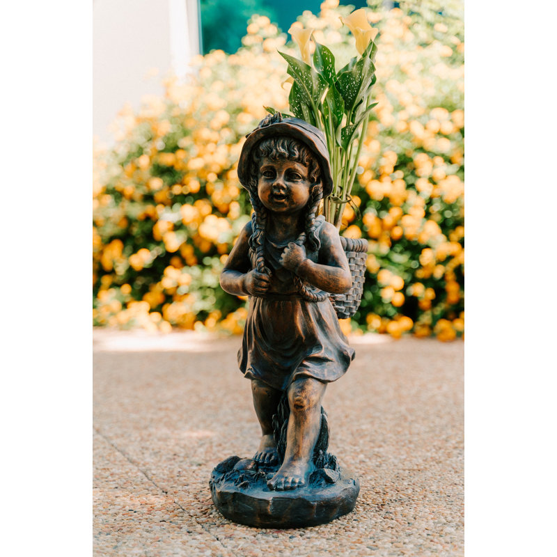 Statue de jardin Xbrand en oxyde de magnésium 24 po avec petite plante et sculpture naturelle
