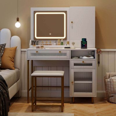 Vanity Set With Mirror And Lights 3 Lighting Modes & Adjustable Brightness