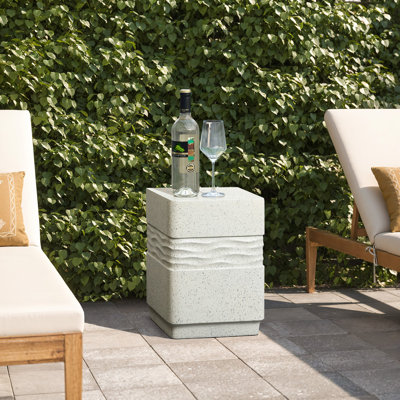Off-White with Speckled Gray Square 17.7-Inch Tall Cement Side Table, Indoor and Outdoor
