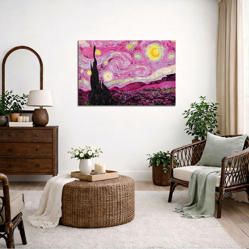  «Vibrant Pink Starry Night», impression sur toile tendue, 36*24 inch (90*60*2cm)
