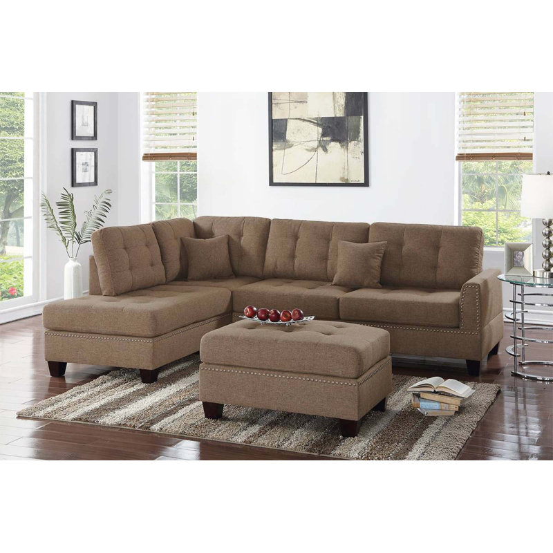 Canapé modulaire réversible 3 pièces, Tissu café