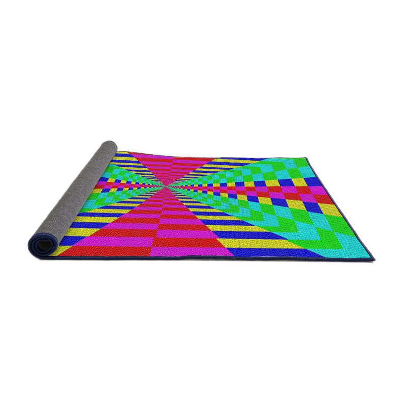 Tapis rouge/vert/bleu tissé à la machine, Rond 3 pi