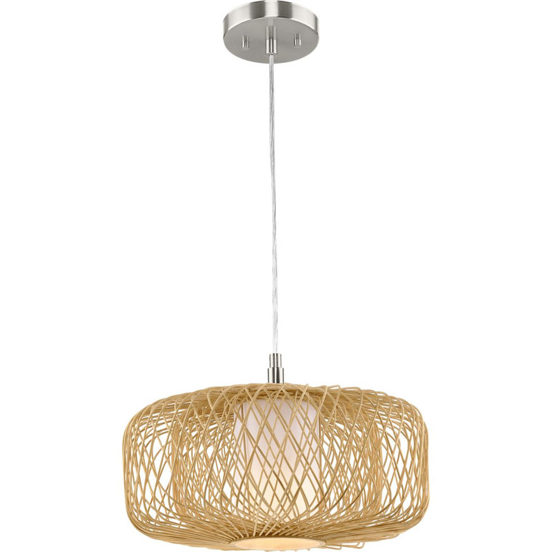 Luminaire suspendu tambour 1 lumière Andric, Rotin naturel, H 13 po x l 16 po x P 16 po