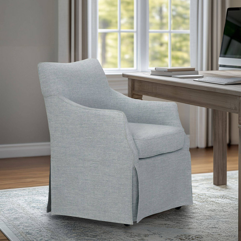 Chaise rembourrée avec accoudoirs et roulettes cachées, Bleu